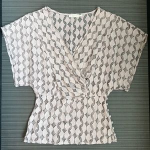 Anthropologie Beige and Gray Patterned Wrap-Style Top